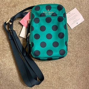 Kate Spade Nylon Phone CrossBody Bag- green delightful dot